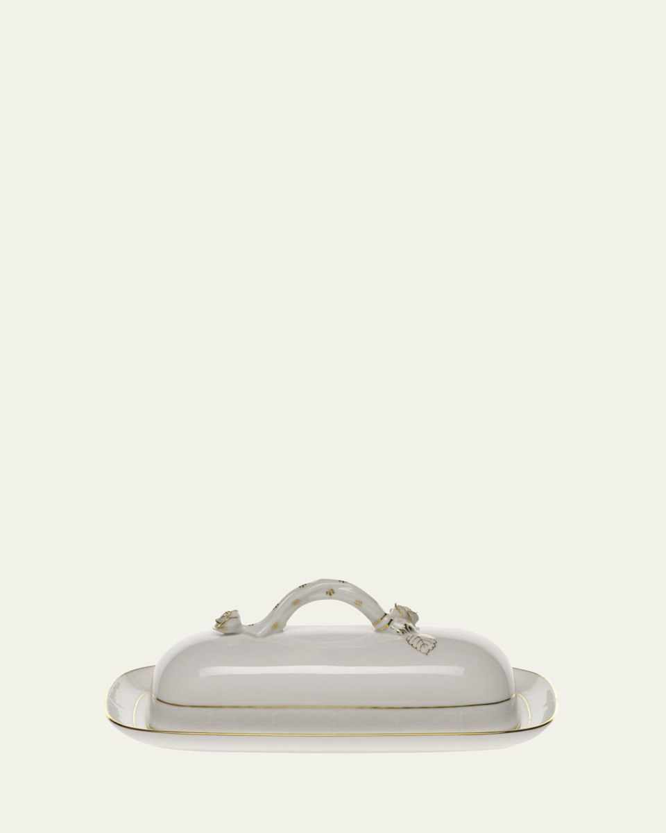 Golden Edge Butter Dish with Branch Handle